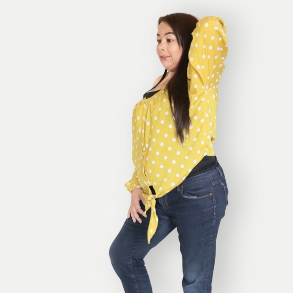 COLLECTION COSTA BLANCA WOMENS L YELLOW & WHITE POKA DOT SHIRT - Picture 12 of 14